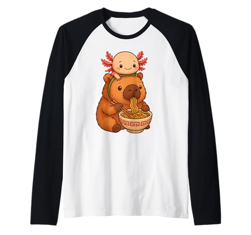 Süße Capybara und Axolot Rucksack Ramen Kawaii Capibara Kinder Raglan Süße Capybara und Axolot Rucksack Ramen Kawaii Capibara Kinder Raglan von Kawaii Capybara Ramen Bowl with Axolotl Backpack
