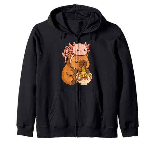 Süße Capybara und Schildkröte Rucksack Ramen Kawaii Capibara Kinder Kapuzenjacke von Kawaii Capybara Ramen Bowl with Axolotl Backpack