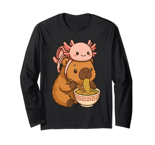 Süße Capybara und Schildkröte Rucksack Ramen Kawaii Capibara Kinder Langarmshirt Süße Capybara und Schildkröte Rucksack Ramen Kawaii Capibara Kinder Langarmshirt von Kawaii Capybara Ramen Bowl with Axolotl Backpack