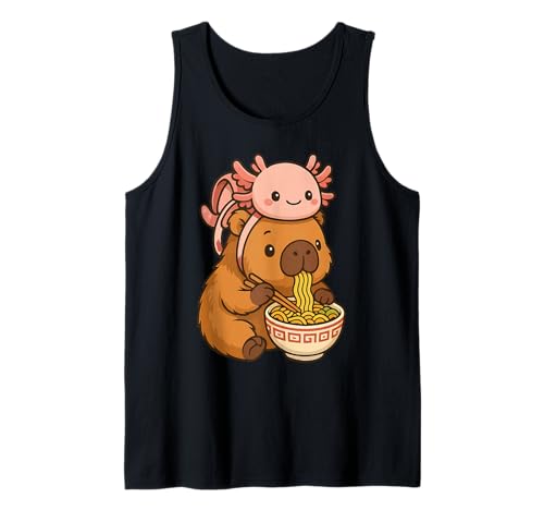 Süße Capybara und Schildkröte Rucksack Ramen Kawaii Capibara Kinder Tank Top von Kawaii Capybara Ramen Bowl with Axolotl Backpack