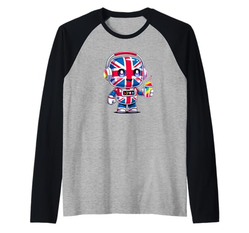 Kids Union Roboter, britische Flagge und Rainbow Slushy Raglan von Kawaii Cartoon UK Robot Mascot Design
