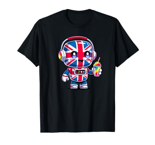 Kids Union Roboter, britische Flagge und Rainbow Slushy T-Shirt von Kawaii Cartoon UK Robot Mascot Design