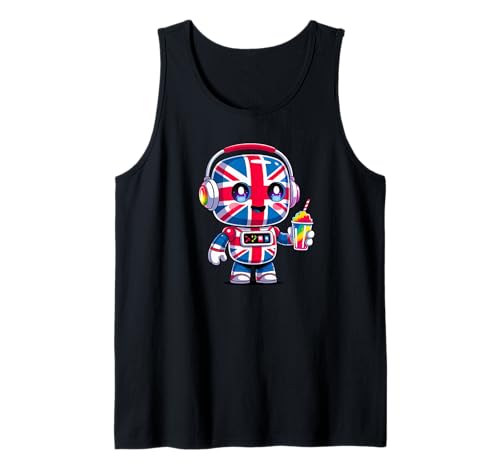 Kids Union Roboter, britische Flagge und Rainbow Slushy Tank Top von Kawaii Cartoon UK Robot Mascot Design