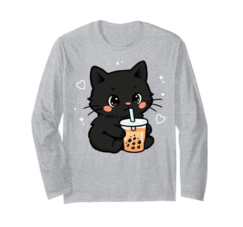 Kawaii Katze Boba Japanische niedliche ästhetische Anime Mädchen Teens Langarmshirt von Kawaii Cat Boba Japanese cute aesthetic Anime Girl