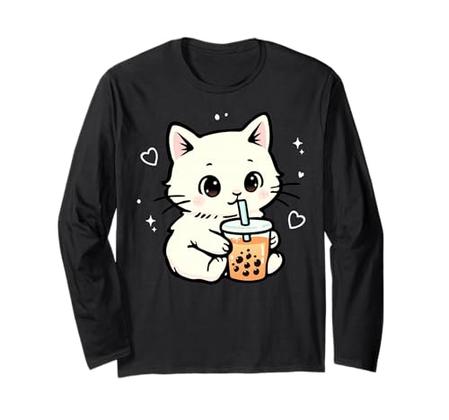 Kawaii Katze Boba Japanische niedliche ästhetische Anime Mädchen Teens Langarmshirt von Kawaii Cat Boba Japanese cute aesthetic Anime Girl