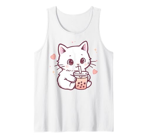 Kawaii Katze Boba Japanische niedliche ästhetische Anime Mädchen Teens Tank Top von Kawaii Cat Boba Japanese cute aesthetic Anime Girl