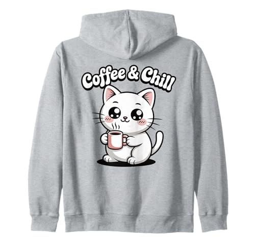 Coffee and Chill Cute Kawaii Cat Lover Shirt für Herren, Damen und Teenager Kapuzenjacke Coffee and Chill Cute Kawaii Cat Lover Shirt für Herren, Damen und Teenager Kapuzenjacke von Kawaii Cat Coffee Lover Cute Trendy Tees