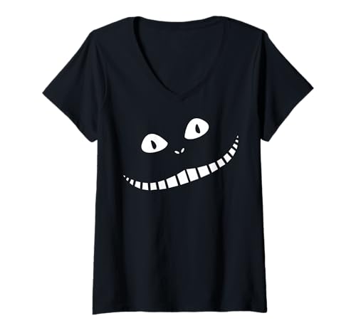 Damen süße grinsekatze lächelnde Katze Doodle Damen T-Shirt mit V-Ausschnitt Damen süße grinsekatze lächelnde Katze Doodle Damen T-Shirt mit V-Ausschnitt von Kawaii Cat Gifts for Mom and Dad