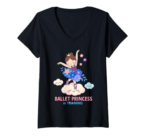 Damen Ballett Prinzessin im Training Floral Tutu Cute Ballerina T-Shirt mit V-Ausschnitt Damen Ballett Prinzessin im Training Floral Tutu Cute Ballerina T-Shirt mit V-Ausschnitt von Kawaii Chibi Ballet Pointe Ballerina Dance Design
