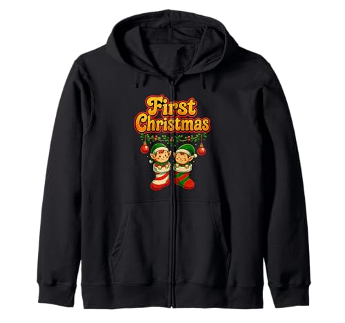Festlicher Weihnachtspyjama mit süßen Elfen für Babys Kapuzenjacke Festlicher Weihnachtspyjama mit süßen Elfen für Babys Kapuzenjacke von Kawaii Christmas PJ Elf in Stocking XMAS Holidays