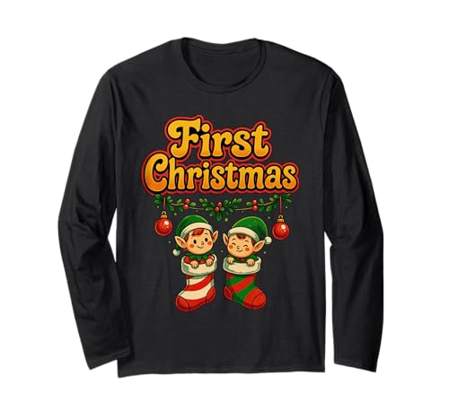 Festlicher Weihnachtspyjama mit süßen Elfen für Babys Langarmshirt Festlicher Weihnachtspyjama mit süßen Elfen für Babys Langarmshirt von Kawaii Christmas PJ Elf in Stocking XMAS Holidays