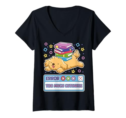 Damen Error Too Much Cuteness Lustiger Hund, Entwickler, Welpenbuch, Wurm, Hund, Mama T-Shirt mit V-Ausschnitt Damen Error Too Much Cuteness Lustiger Hund, Entwickler, Welpenbuch, Wurm, Hund, Mama T-Shirt mit V-Ausschnitt von Kawaii Coding Humor for Developers & Testers