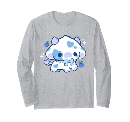 Kawaii Kuh Blaubeere Niedlich Ästhetik Anime Mädchen Teenager Kinder Langarmshirt von Kawaii Cow Cute Blueberry aesthetic Anime Girls