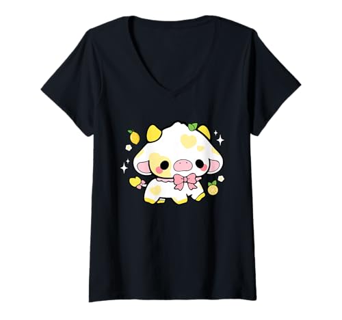 Damen Kawaii Kuh Zitrone niedlich ästhetisch Anime Mädchen Teenager Kinder lustig T-Shirt mit V-Ausschnitt Damen Kawaii Kuh Zitrone niedlich ästhetisch Anime Mädchen Teenager Kinder lustig T-Shirt mit V-Ausschnitt von Kawaii Cow Cute Lemon aesthetic Anime Girls Teens