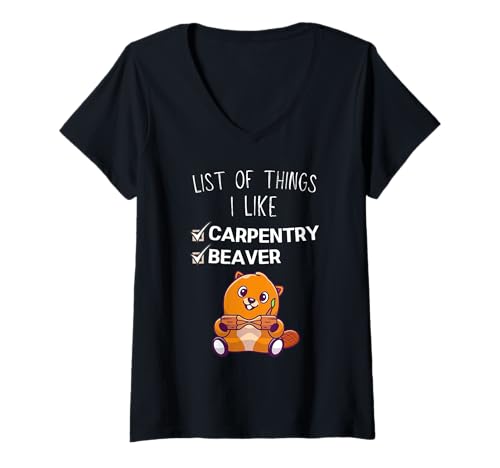 Damen Süßer Kawaii-Biber, Liste von Dingen, die ich mag, Schreinerliebhaber T-Shirt mit V-Ausschnitt Damen Süßer Kawaii-Biber, Liste von Dingen, die ich mag, Schreinerliebhaber T-Shirt mit V-Ausschnitt von Kawaii Cute Beaver Carpentry Lover Apparel