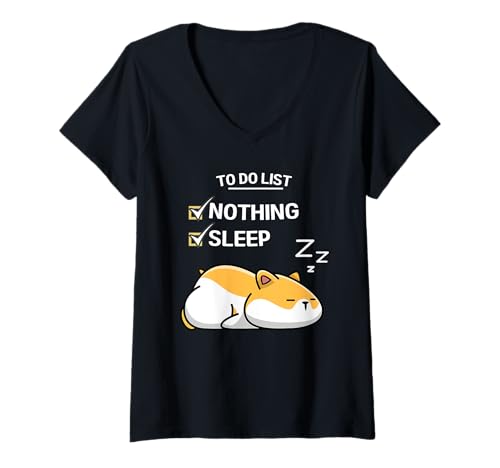 Damen Süßer Hamster To-Do-Liste Nichts müde schlafender Hamster T-Shirt mit V-Ausschnitt Damen Süßer Hamster To-Do-Liste Nichts müde schlafender Hamster T-Shirt mit V-Ausschnitt von Kawaii Cute Hamster To Do List Nothing