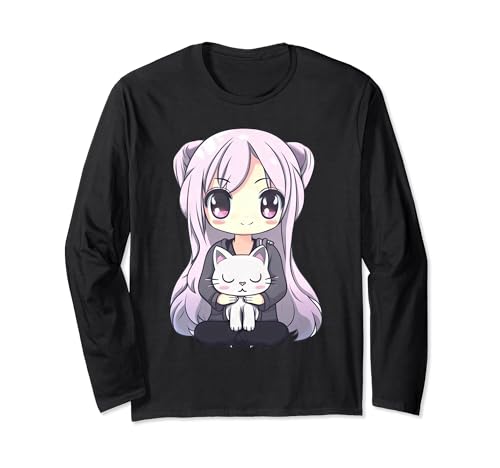 Anime and Cats Kawaii süßes Teenager-Otaku-Mädchen mit Katze Langarmshirt Anime and Cats Kawaii süßes Teenager-Otaku-Mädchen mit Katze Langarmshirt von Kawaii Cute Teen Otaku Girl with Cat Shop