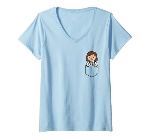 Damen Süße Kawaii Ärztin Pocket Cartoon Medizinische Krankenschwester T-Shirt mit V-Ausschnitt Damen Süße Kawaii Ärztin Pocket Cartoon Medizinische Krankenschwester T-Shirt mit V-Ausschnitt von Kawaii Female Doctor Pocket Nurse Medical