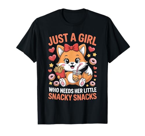 Nur EIN Mädchen, das ihre kleinen Snacks braucht, Jugendliche und Frauen T-Shirt Nur EIN Mädchen, das ihre kleinen Snacks braucht, Jugendliche und Frauen T-Shirt von Kawaii Fox with Snacks and Boba Cartoon Design