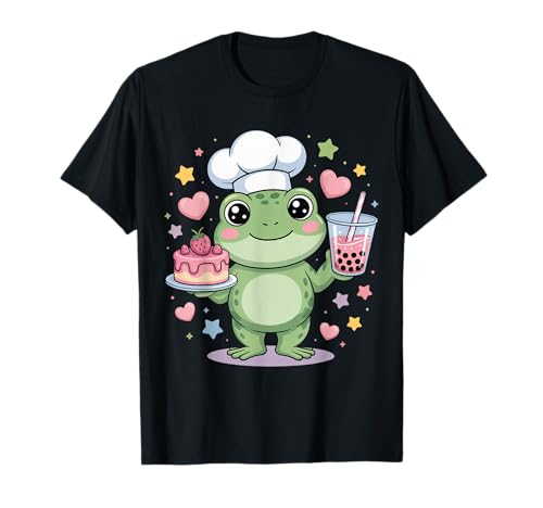 Cute Kawaii Frog Boba Strawberry Cake Bubble Tea Boys Girls T-Shirt von Kawaii Frog with Bubble Tea and Strawberry Cake
