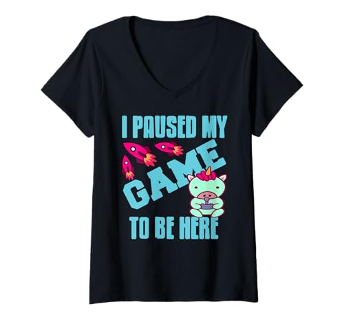 Damen Ich Habe Mein Spiel für Dich pausiert Spruch T-Shirt mit V-Ausschnitt Damen Ich Habe Mein Spiel für Dich pausiert Spruch T-Shirt mit V-Ausschnitt von Kawaii Gamer-Einhorn für Nerds und Kids