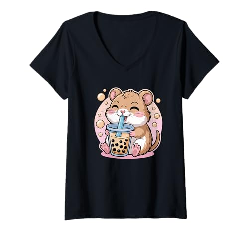 Damen Gerbil Boba Tea Bubble Tea Anime Kawaii T-Shirt mit V-Ausschnitt Damen Gerbil Boba Tea Bubble Tea Anime Kawaii T-Shirt mit V-Ausschnitt von Kawaii Gerbil Bubble Tea Anime Cute Animal Boba