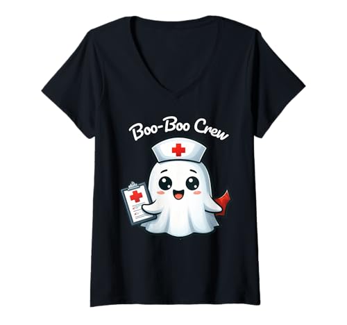 Damen Süße Geister-Kinderkrankenschwester Kawaii Halloween T-Shirt mit V-Ausschnitt Damen Süße Geister-Kinderkrankenschwester Kawaii Halloween T-Shirt mit V-Ausschnitt von Kawaii Ghost Nurse Halloween Pediatric Boo Crew