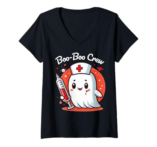 Damen Süße Geister-Kinderkrankenschwester Kawaii Halloween T-Shirt mit V-Ausschnitt Damen Süße Geister-Kinderkrankenschwester Kawaii Halloween T-Shirt mit V-Ausschnitt von Kawaii Ghost Nurse Halloween Pediatric Boo Crew