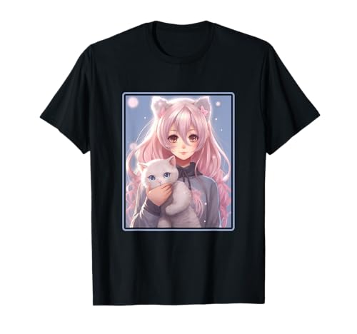 Kawaii Mädchen Anime Manga Mädchen Katze T-Shirt von Kawaii Girl Anime Manga Girl Cat