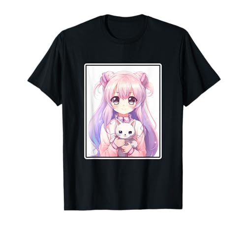 Kawaii Mädchen Anime Manga Mädchen Katze T-Shirt von Kawaii Girl Anime Manga Girl Cat
