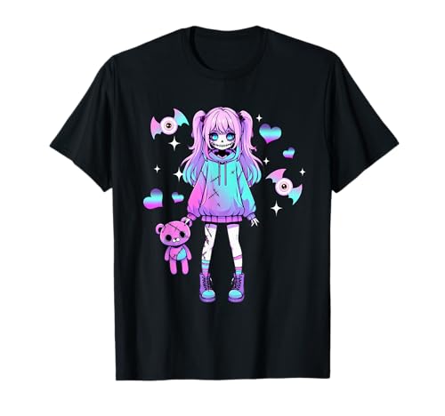 Pastell Goth Anime Mädchen mit Teddybär Gothic Menhera T-Shirt von Kawaii Goth Anime Teddy Bear Apparel For Girls