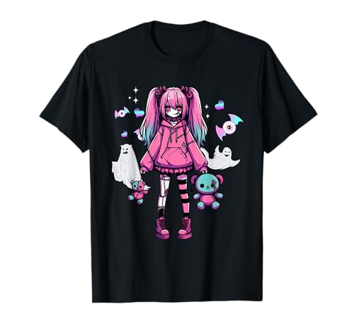 Pastell Goth Anime Mädchen mit Teddybär Gothic Menhera T-Shirt von Kawaii Goth Anime Teddy Bear Apparel For Girls