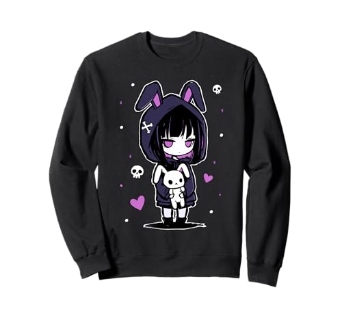Creepy Cute Pastel Goth Girl with Hoodie and Plush Bunny Sweatshirt von Kawaii Goth Pastel Emo Creepy Cute Bunny Outfits