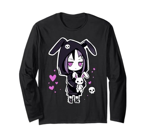 Sad Girl Kawaii Anime Goth Bunny Creepy Cute Emo Langarmshirt von Kawaii Goth Pastel Emo Creepy Cute Bunny Outfits