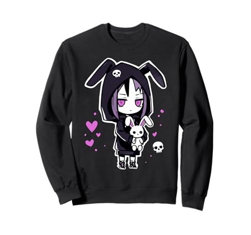 Sad Girl Kawaii Anime Goth Bunny Creepy Cute Emo Sweatshirt von Kawaii Goth Pastel Emo Creepy Cute Bunny Outfits