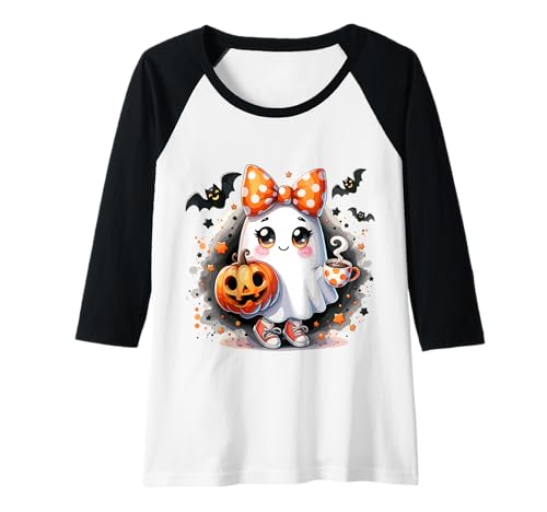 Damen Kawaii Halloween Geist Kürbis Schleife Süß Raglan Damen Kawaii Halloween Geist Kürbis Schleife Süß Raglan von Kawaii Halloween Kollektion