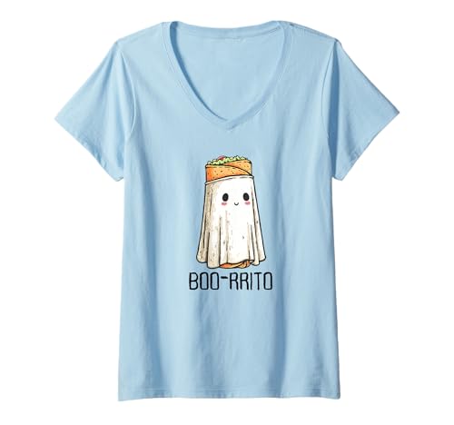 Damen Kawaii -Stil Halloween Burrito T-Shirt mit V-Ausschnitt Damen Kawaii -Stil Halloween Burrito T-Shirt mit V-Ausschnitt von Kawaii Halloween Lazy Costumes Co.