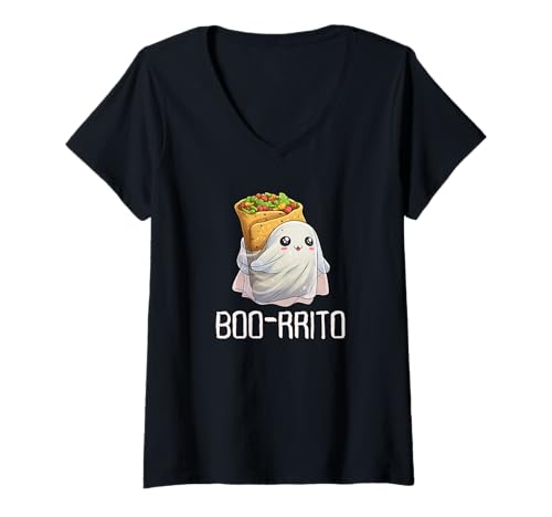 Damen Kawaii -Stil Halloween Burrito T-Shirt mit V-Ausschnitt Damen Kawaii -Stil Halloween Burrito T-Shirt mit V-Ausschnitt von Kawaii Halloween Lazy Costumes Co.