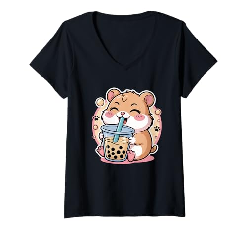 Damen Hamster Boba Tea Bubble Tea Anime Kawaii T-Shirt mit V-Ausschnitt Damen Hamster Boba Tea Bubble Tea Anime Kawaii T-Shirt mit V-Ausschnitt von Kawaii Hamster Boba Tea Lover Cute Bubble Tea