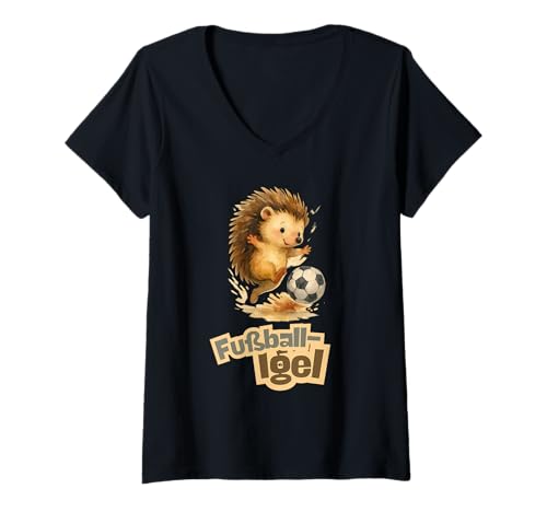 Damen Fußball Igel Motiv süßer Igel für Fußball Fans Kinder T-Shirt mit V-Ausschnitt Damen Fußball Igel Motiv süßer Igel für Fußball Fans Kinder T-Shirt mit V-Ausschnitt von Kawaii Igel süße Tier Illustration Hobby Sammlung