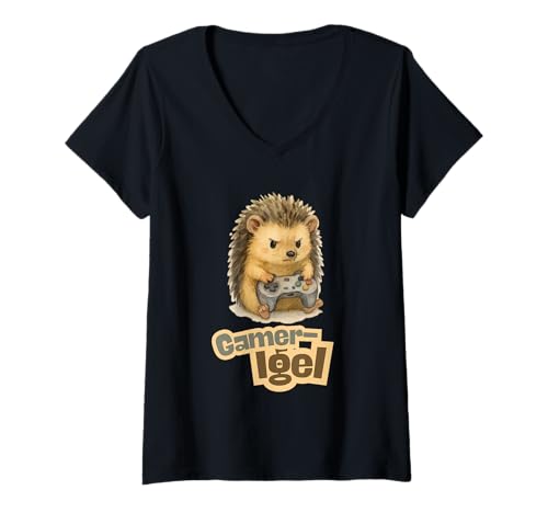 Damen Gamer Igel Motiv süßer Igel für Videospiel Fans Zocker T-Shirt mit V-Ausschnitt Damen Gamer Igel Motiv süßer Igel für Videospiel Fans Zocker T-Shirt mit V-Ausschnitt von Kawaii Igel süße Tier Illustration Hobby Sammlung
