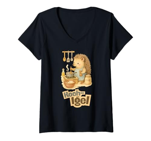 Damen Koch Igel Motiv süßer Igel für Kochfans und Küche T-Shirt mit V-Ausschnitt Damen Koch Igel Motiv süßer Igel für Kochfans und Küche T-Shirt mit V-Ausschnitt von Kawaii Igel süße Tier Illustration Hobby Sammlung
