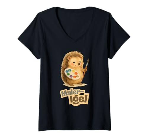 Damen Maler Igel Motiv süßer Igel für Kunst Malen Kreativität T-Shirt mit V-Ausschnitt Damen Maler Igel Motiv süßer Igel für Kunst Malen Kreativität T-Shirt mit V-Ausschnitt von Kawaii Igel süße Tier Illustration Hobby Sammlung