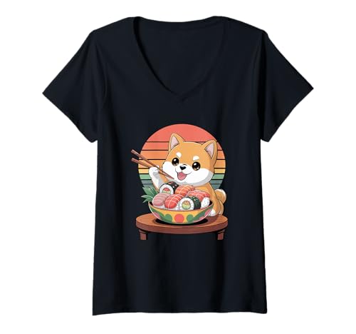 Damen Shiba Inu Dog Sushi Japanisches Kawaii Sushi Hundewelpenliebhaber T-Shirt mit V-Ausschnitt Damen Shiba Inu Dog Sushi Japanisches Kawaii Sushi Hundewelpenliebhaber T-Shirt mit V-Ausschnitt von Kawaii Japanese Shiba Inu Dog Sushi Store