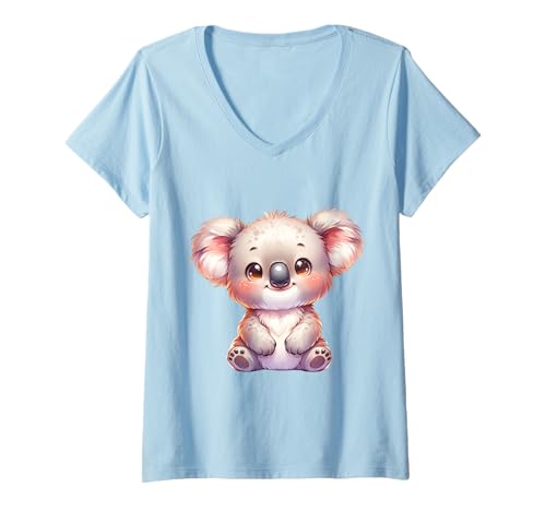 Damen Süßer Koala im Kawaii-Stil für Kinder und Tierfans T-Shirt mit V-Ausschnitt Damen Süßer Koala im Kawaii-Stil für Kinder und Tierfans T-Shirt mit V-Ausschnitt von Kawaii Koala Cartoon Animal Design