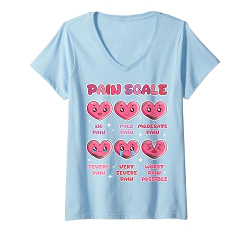 Damen Schmerzskala Herz Süßigkeiten Trauma Krankenschwester Triage Kinder Herz T-Shirt mit V-Ausschnitt Damen Schmerzskala Herz Süßigkeiten Trauma Krankenschwester Triage Kinder Herz T-Shirt mit V-Ausschnitt von Kawaii Medical Humor Point Emotion Tees