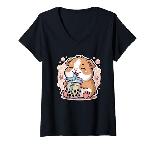 Damen Meerschweinchen Boba Tea Bubble Tea Anime Kawaii T-Shirt mit V-Ausschnitt Damen Meerschweinchen Boba Tea Bubble Tea Anime Kawaii T-Shirt mit V-Ausschnitt von Kawaii Meerschweinchen Bubble Tea Cute Boba