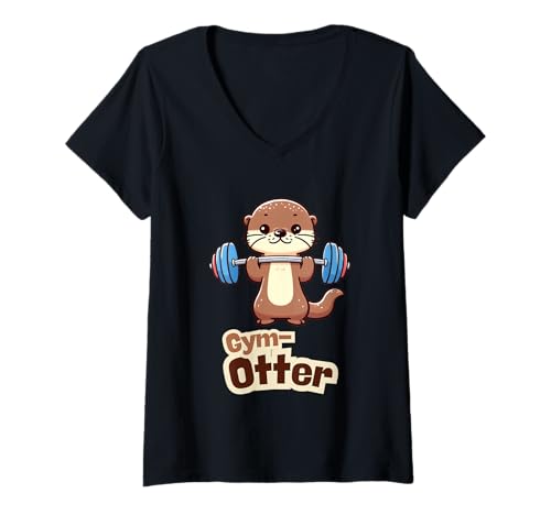 Damen Gym Otter Motiv süßer Otter für Fitness Training Sport T-Shirt mit V-Ausschnitt von Kawaii Otter süße Tier Illustration Hobby Sammlung