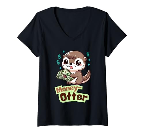 Damen Money Otter Motiv süßer Otter für Sparen Finanzen Spaß T-Shirt mit V-Ausschnitt Damen Money Otter Motiv süßer Otter für Sparen Finanzen Spaß T-Shirt mit V-Ausschnitt von Kawaii Otter süße Tier Illustration Hobby Sammlung