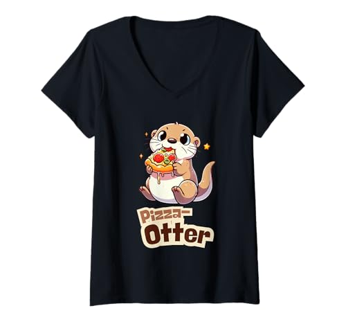 Damen Pizza Otter Motiv süßer Otter für Pizza Fans Genießer T-Shirt mit V-Ausschnitt Damen Pizza Otter Motiv süßer Otter für Pizza Fans Genießer T-Shirt mit V-Ausschnitt von Kawaii Otter süße Tier Illustration Hobby Sammlung